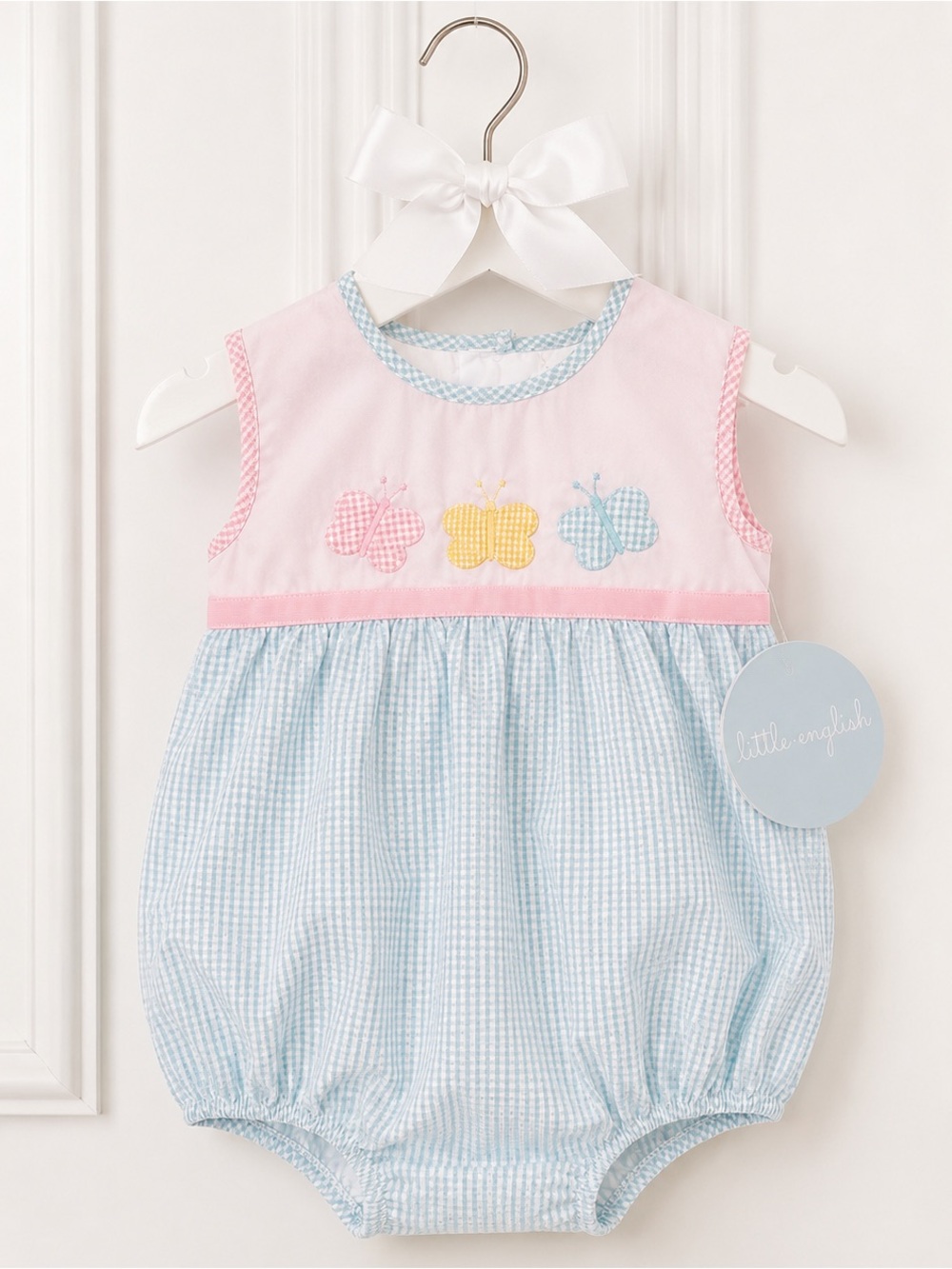 Little English Aqua Gingham Bubble Romper Butterfly Appliqué NWT Girl 24 Months